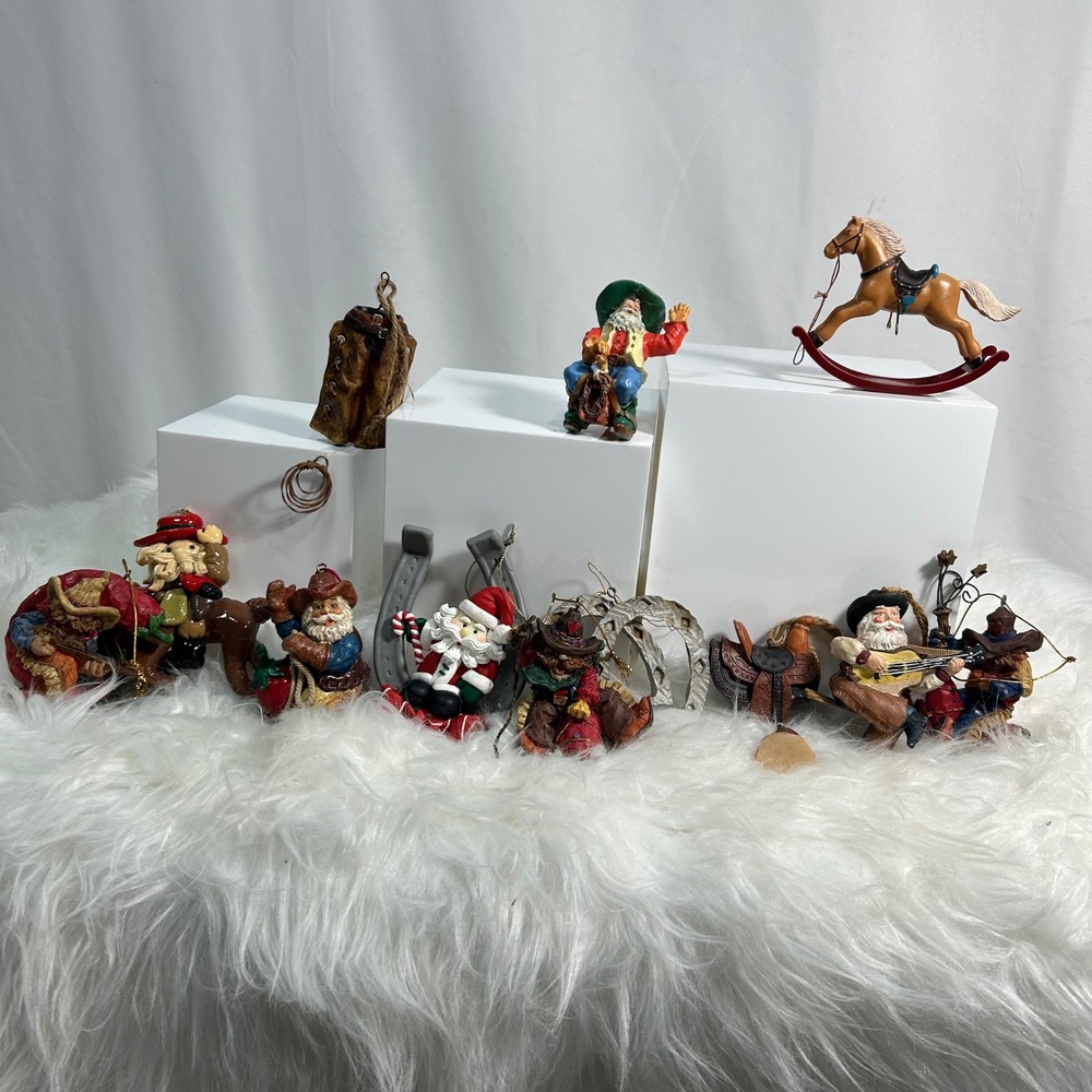 Western Cowboy Santa Ornaments Lot Set of 13 Unique Christmas Decorations‎